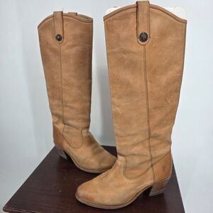 Vintage Frye Leather rugged Cognac knee high Boots 76577 Womens Size 6